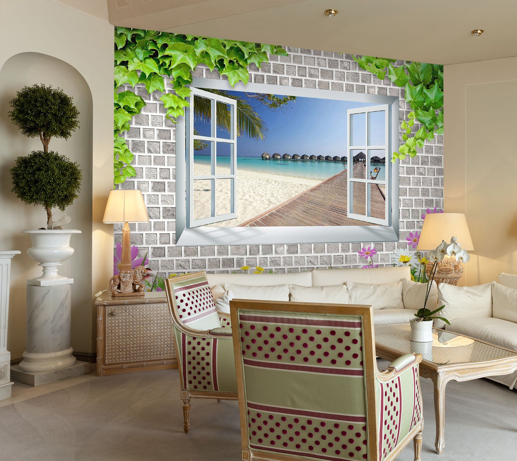 3D Window Flower 01 Wall Murals Wallpaper AJ Wallpaper 2