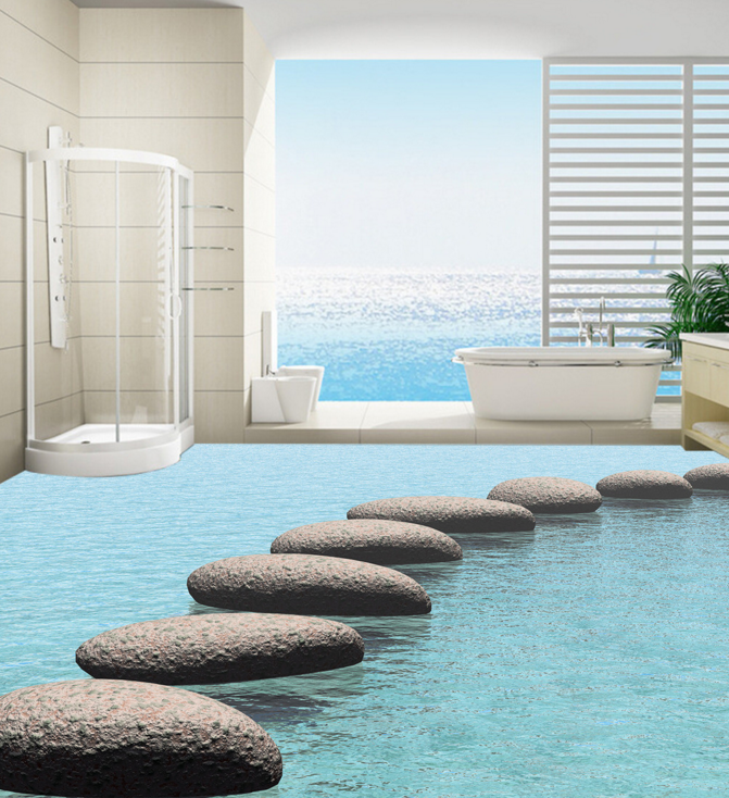 3D Clear Water Stones 305 Floor Mural Wallpaper Murals Rug & Mat Print Epoxy waterproof bath floor