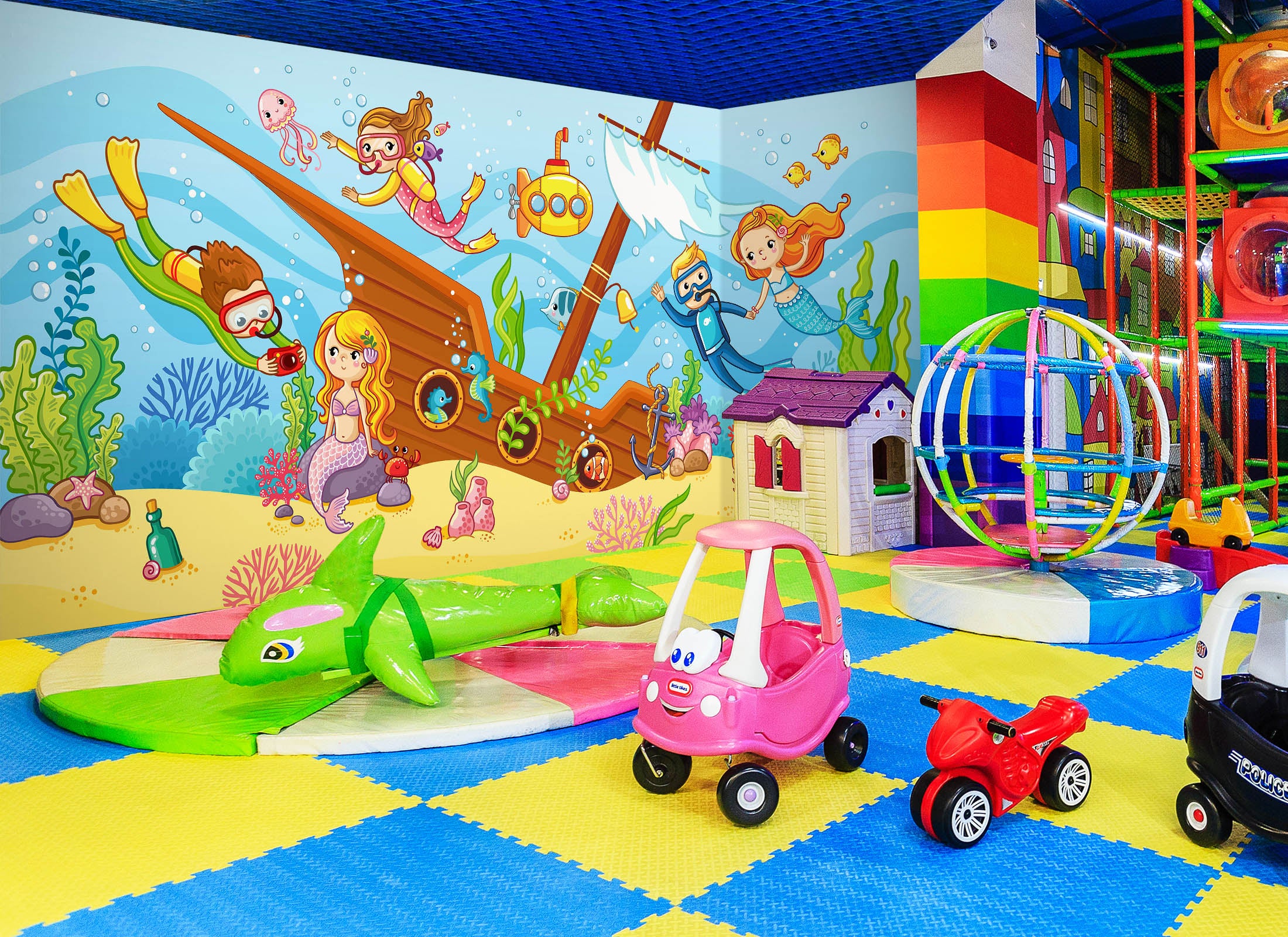 3D Cartoon Undersea Mermaid 1418 Indoor Play Centres Wall Murals