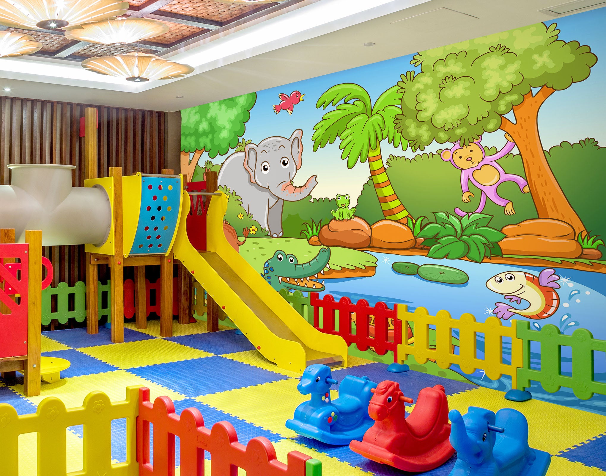 3D Cartoon Elephant Trees 1402 Indoor Play Centres Wall Murals