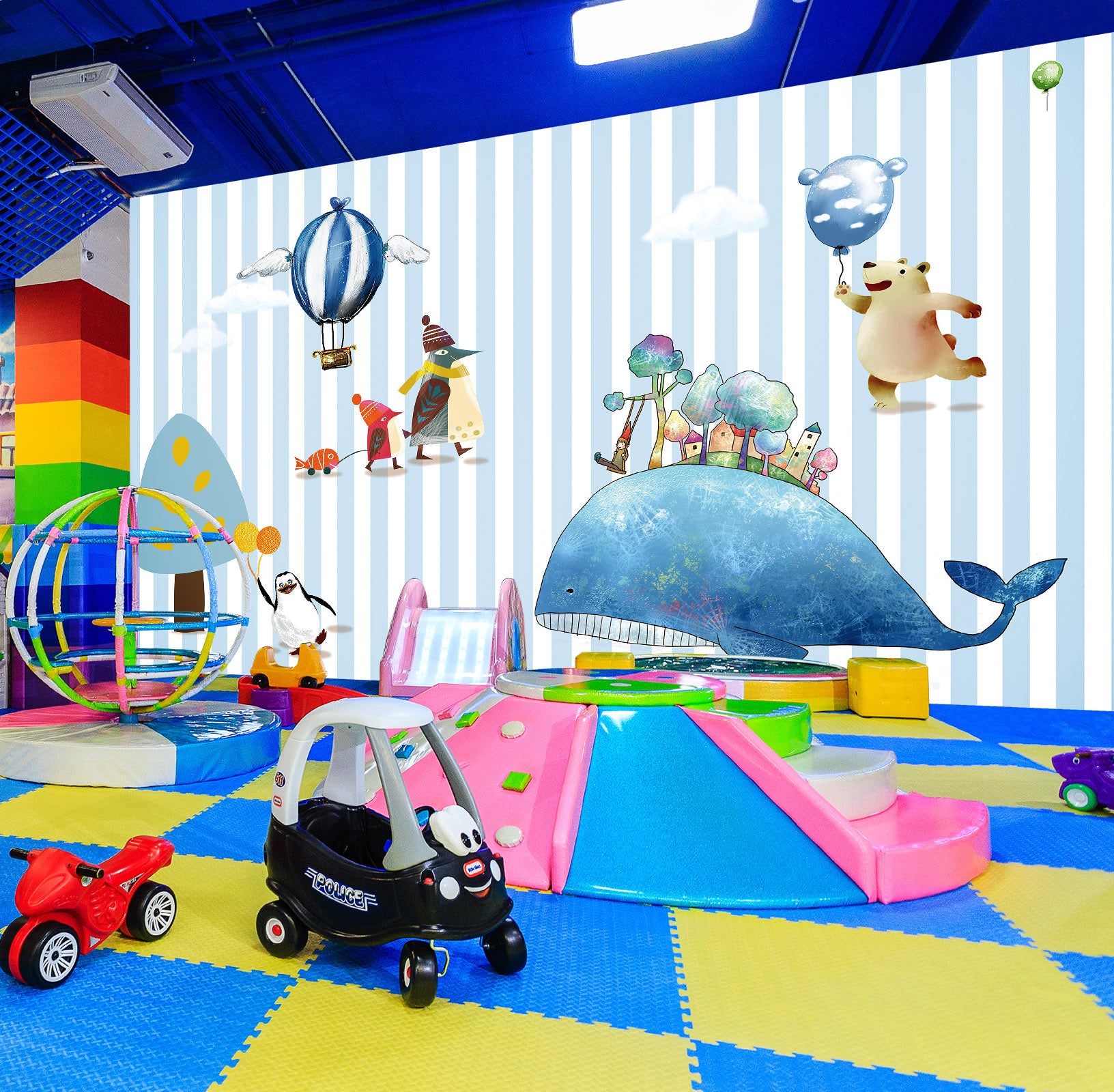 3D Hot Air Balloon Small Animals 1421 Indoor Play Centres Wall Murals
