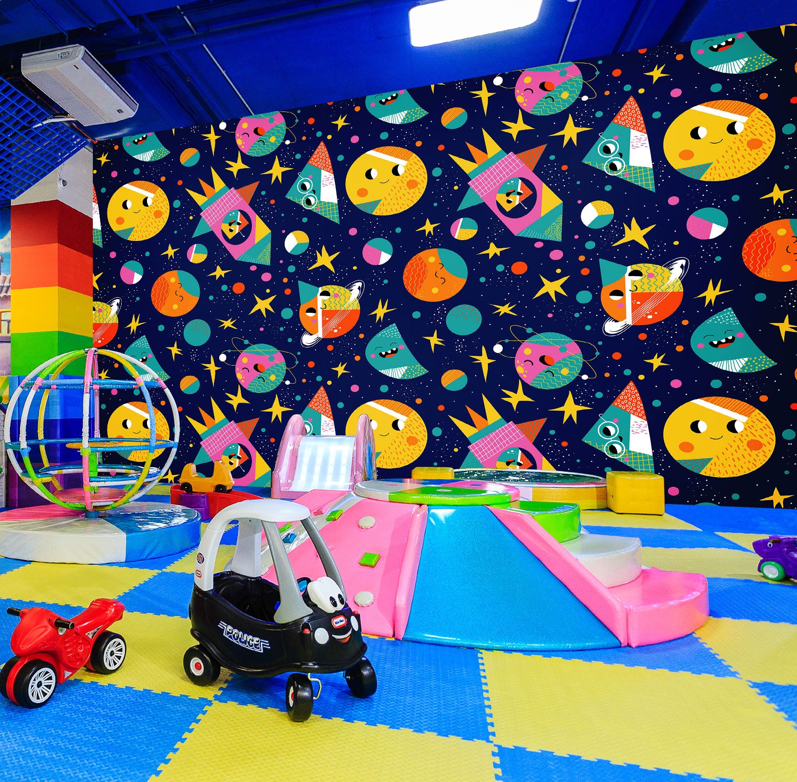 3D Rocket Planet Pattern 1424 Indoor Play Centres Wall Murals