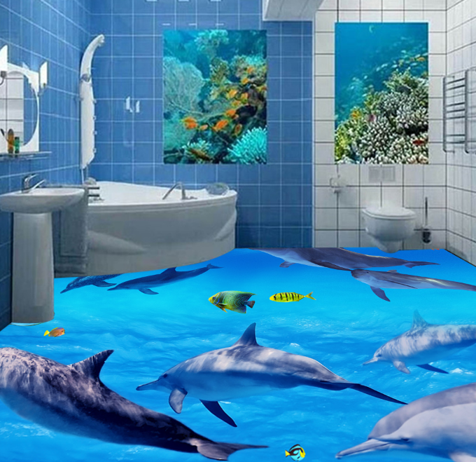 3D Group Of Dolphins 336 Floor Mural Wallpaper AJ Wallpaper 2