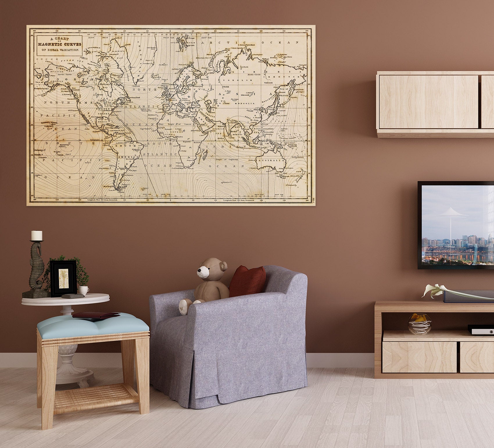 3D World Line 132 World Map Wall Sticker