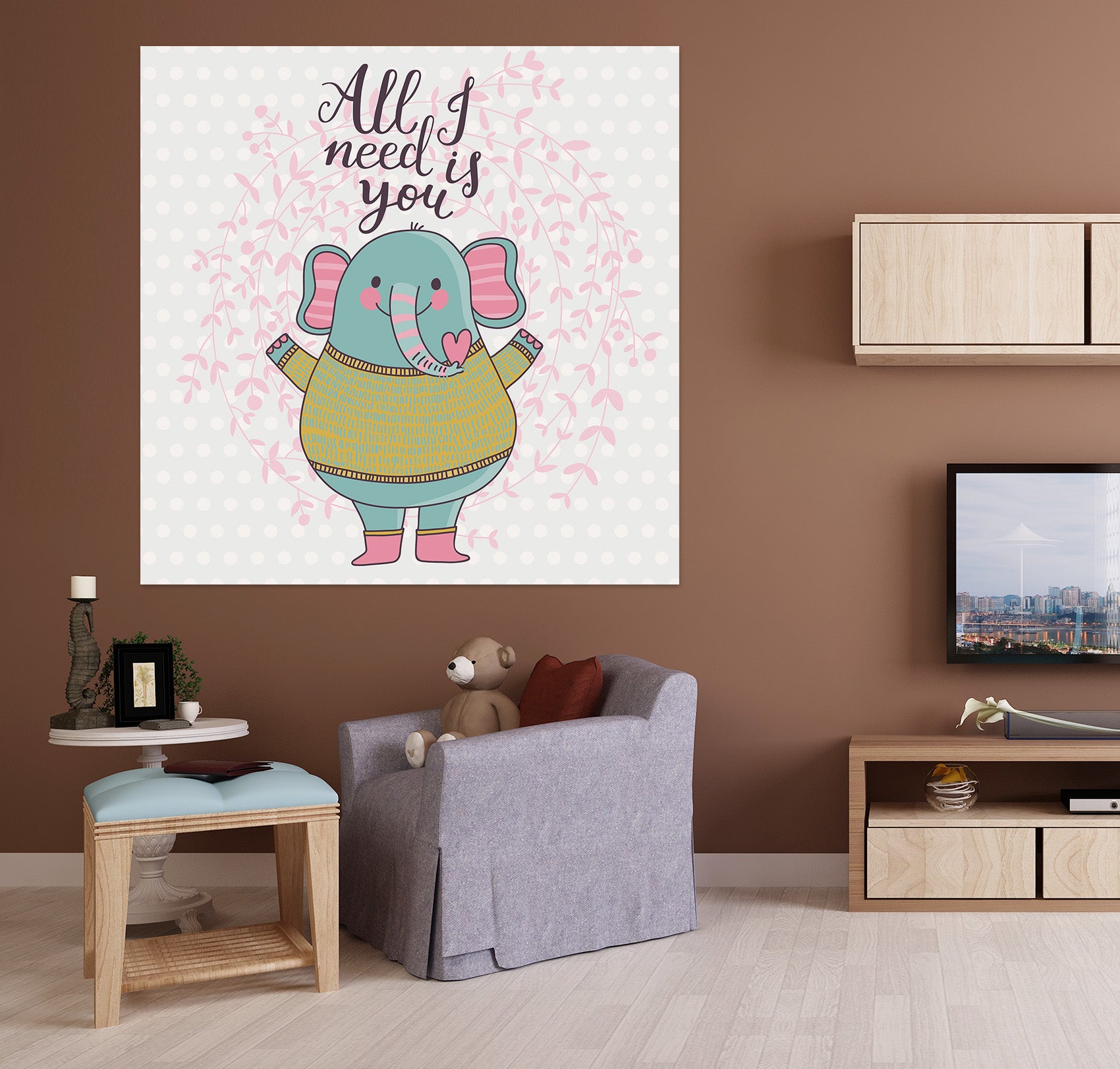 3D Cute Elephant 1005 Wall Sticker