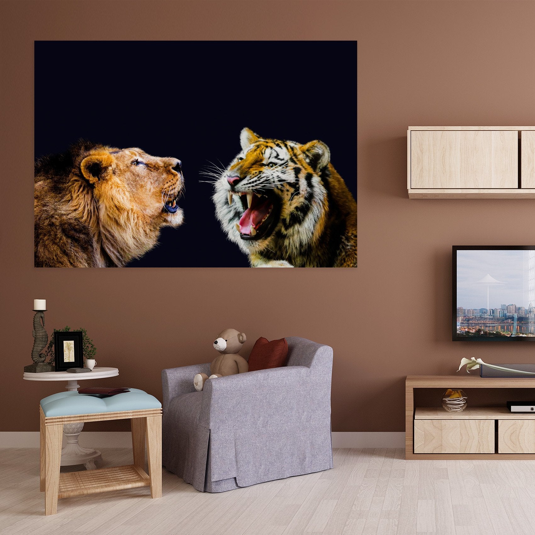 3D Lion Tiger Head 27 Animal Wall Stickers Wallpaper AJ Wallpaper 2
