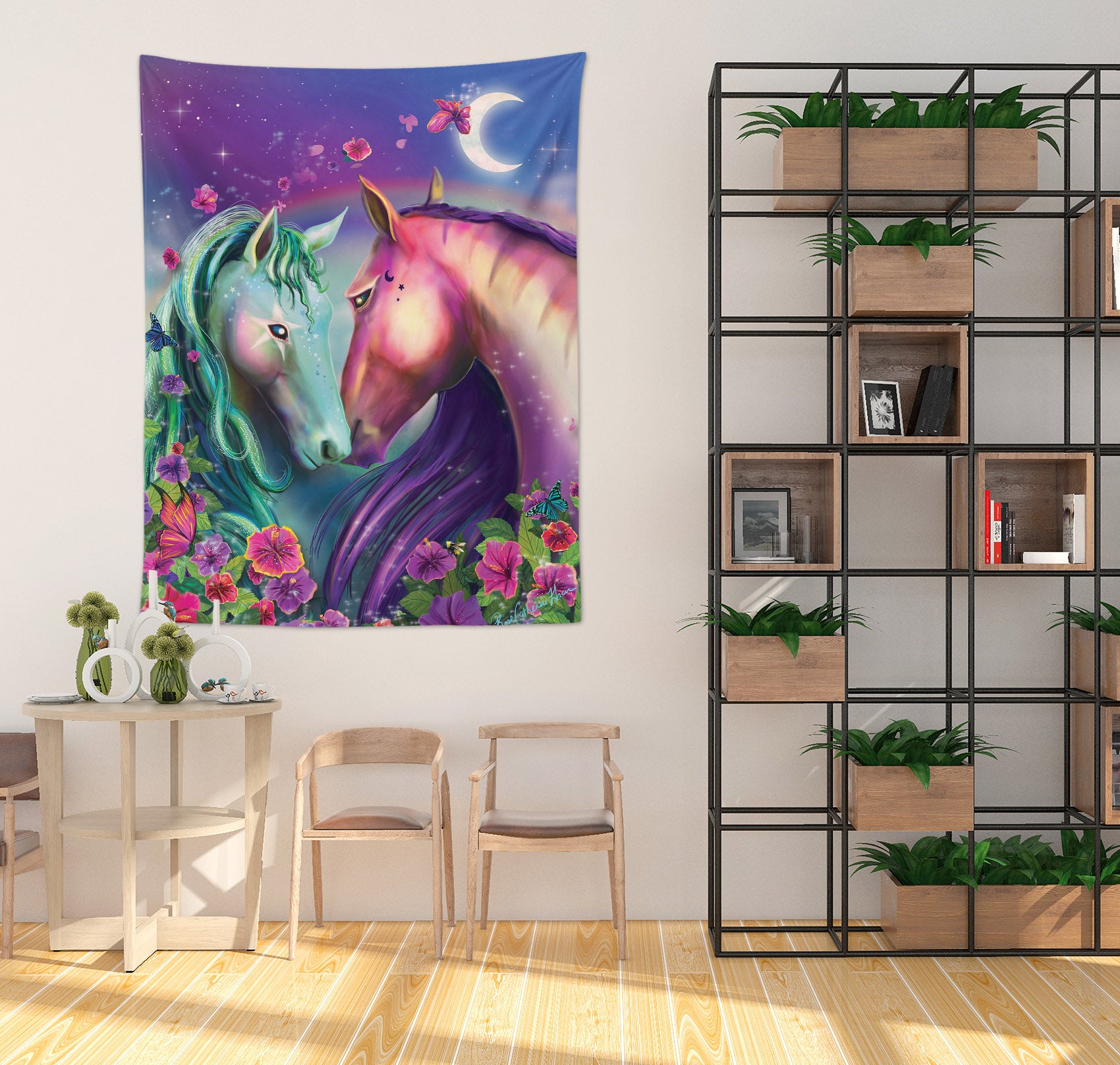 3D Romantic Horse 5220 Rose Catherine Khan Tapestry Hanging Cloth Hang