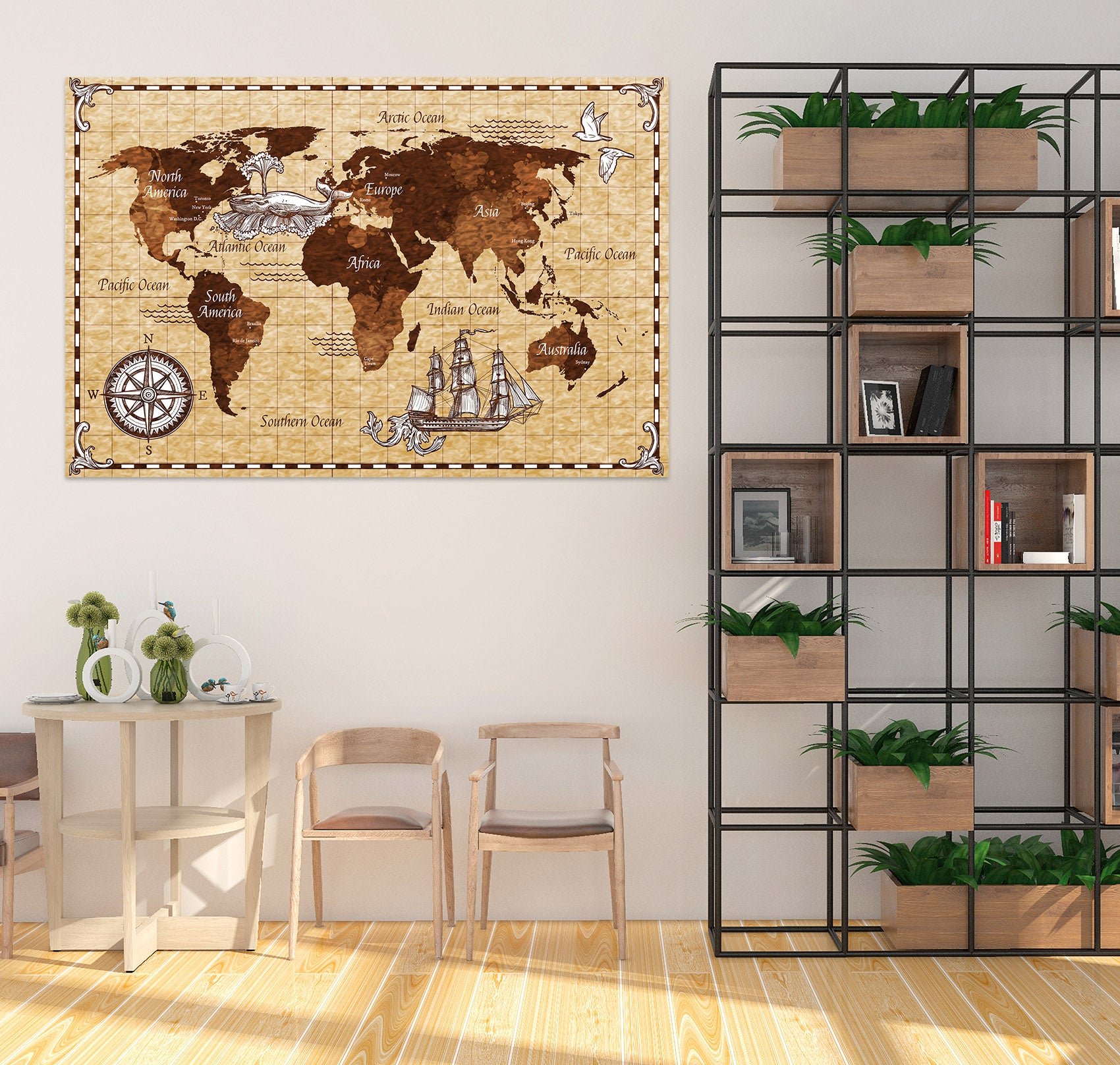 3D Nautical Pattern 290 World Map Wall Sticker