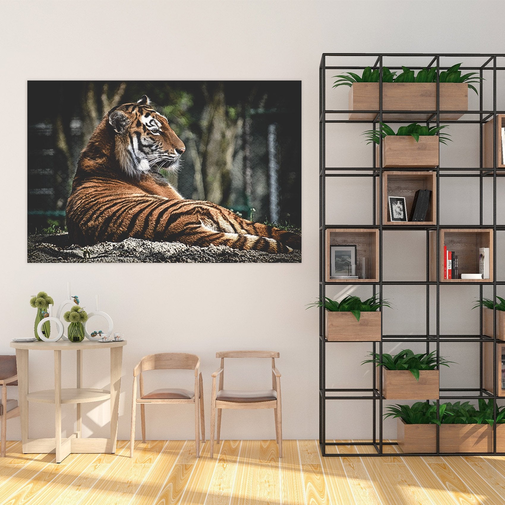 3D Tiger Squatting On The Stone 128 Animal Wall Stickers Wallpaper AJ Wallpaper 2