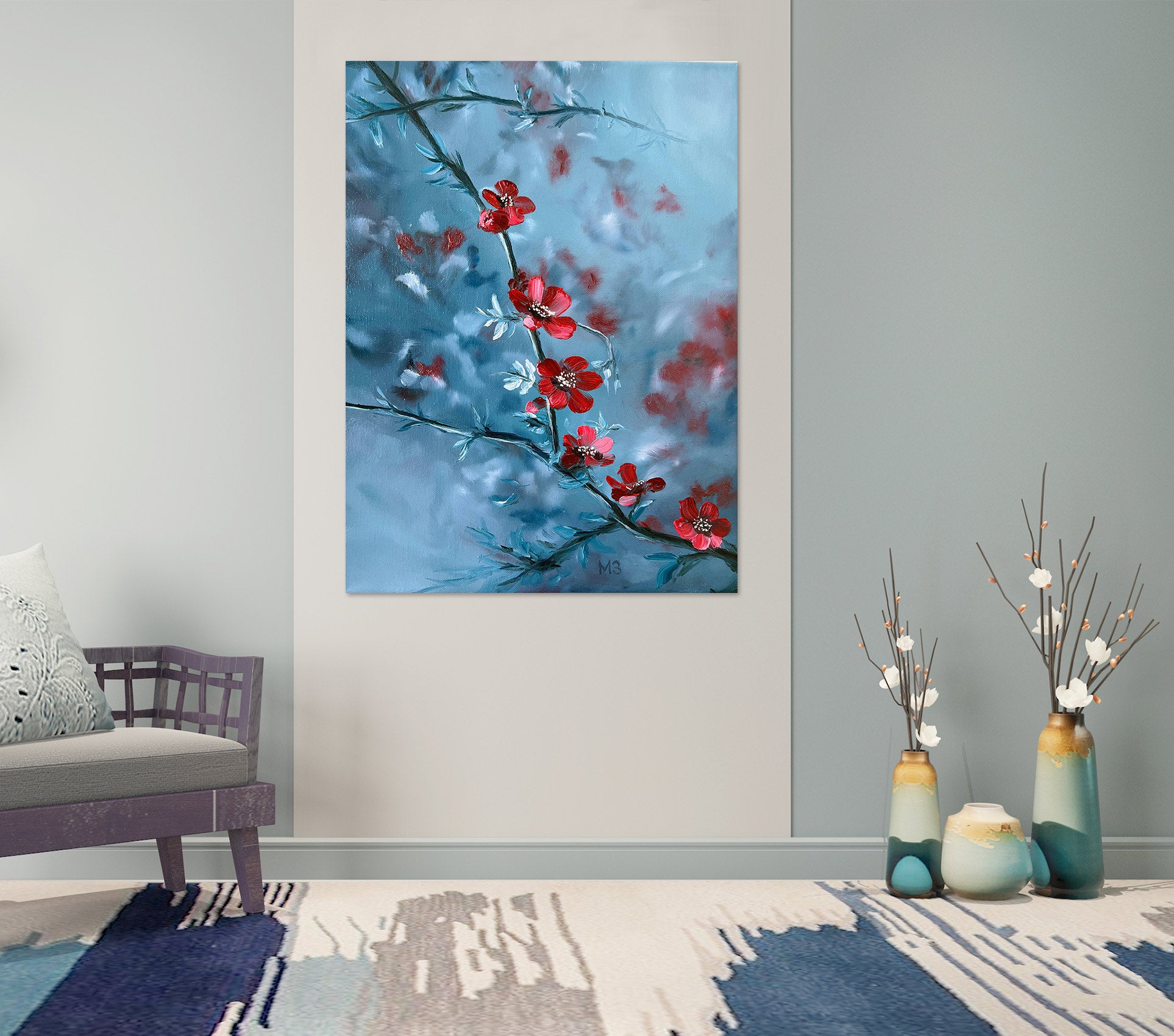 3D Red Flower Branch 10081 Marina Zotova Wall Sticker