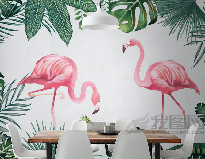 3D Flamingo Foraging WG225 Wall Murals