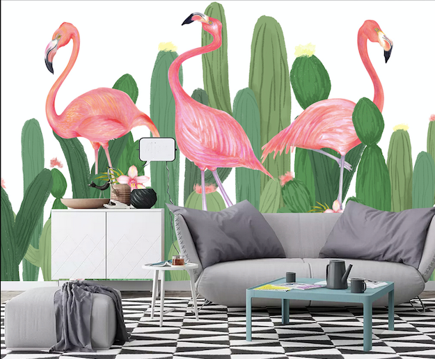 3D Flamingo Cactus WG183 Wall Murals