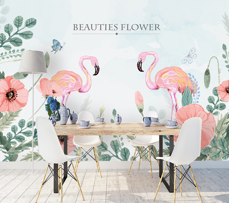 3D Flamingo Butterfly WG263 Wall Murals