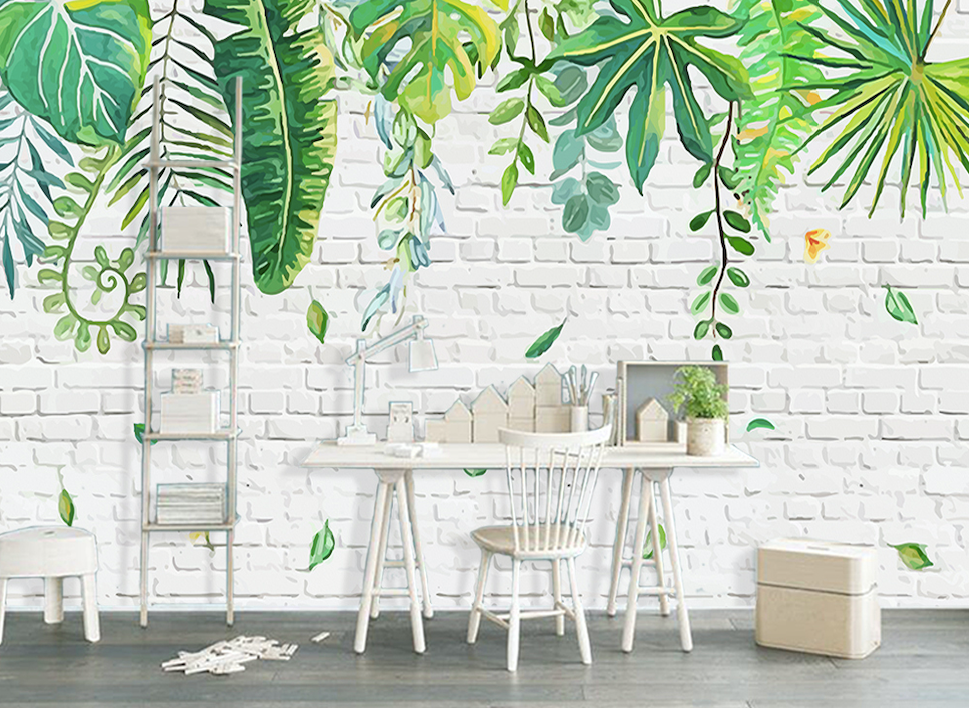 3D Green Leaf WG108 Wall Murals