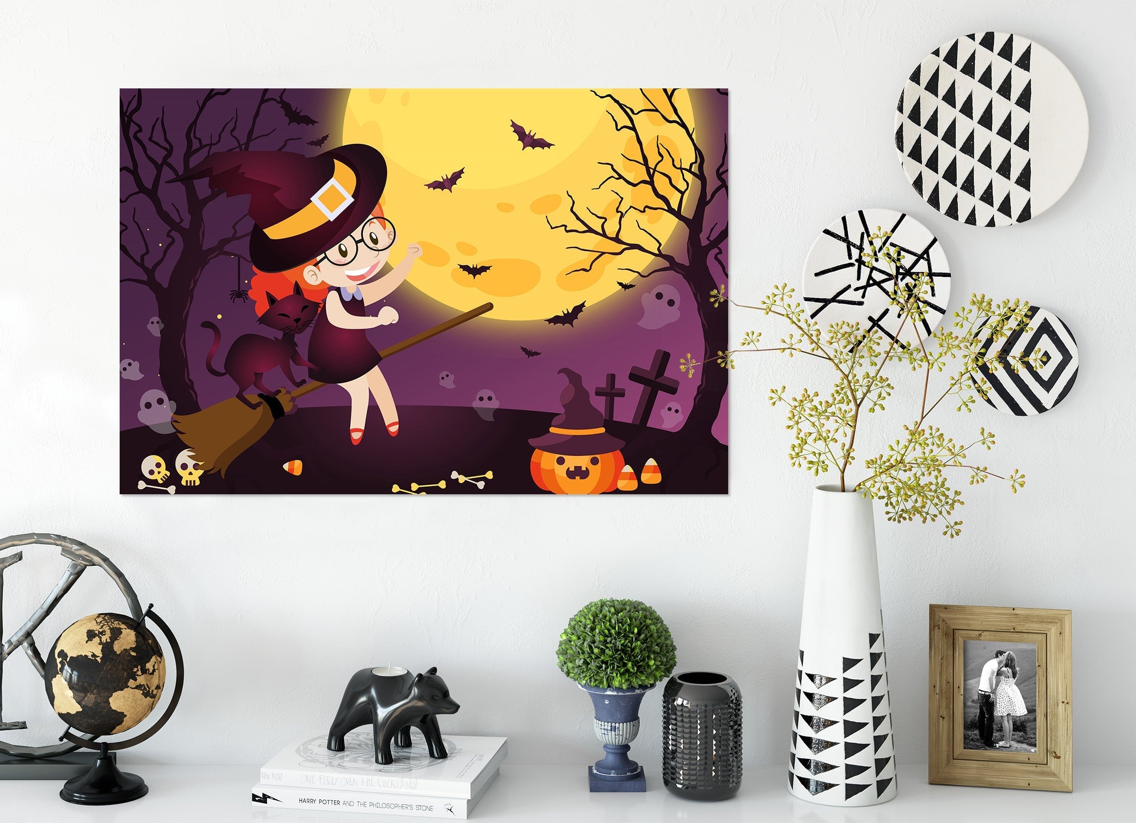 3D Cute Witch Bat Cat 003 Halloween Wall Stickers Wallpaper AJ Wallpaper 2