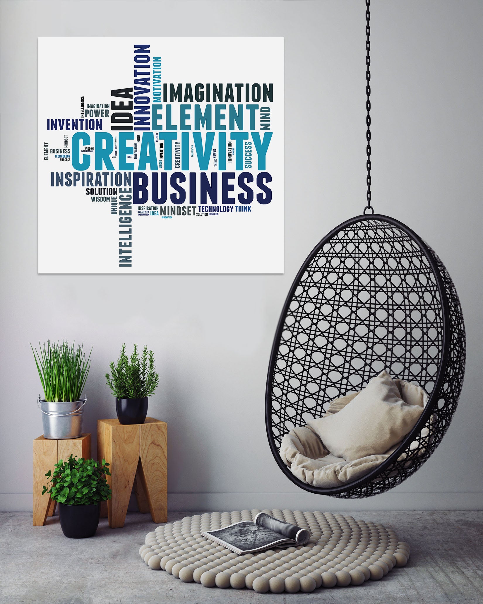 3D Blue Word Map 1072 Wall Sticker