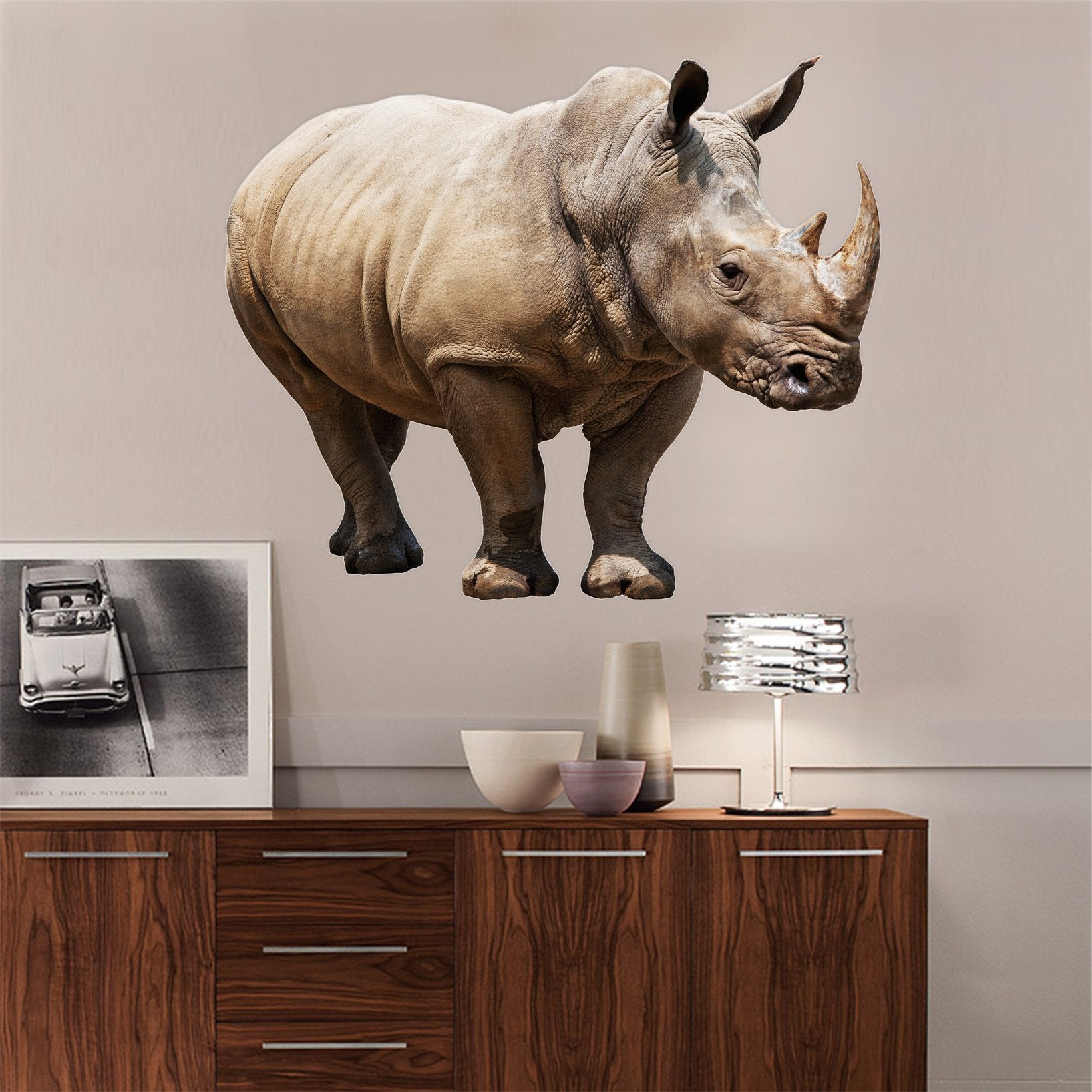 3D Standing Rhinoceros 023 Animals Wall Stickers Wallpaper AJ Wallpaper