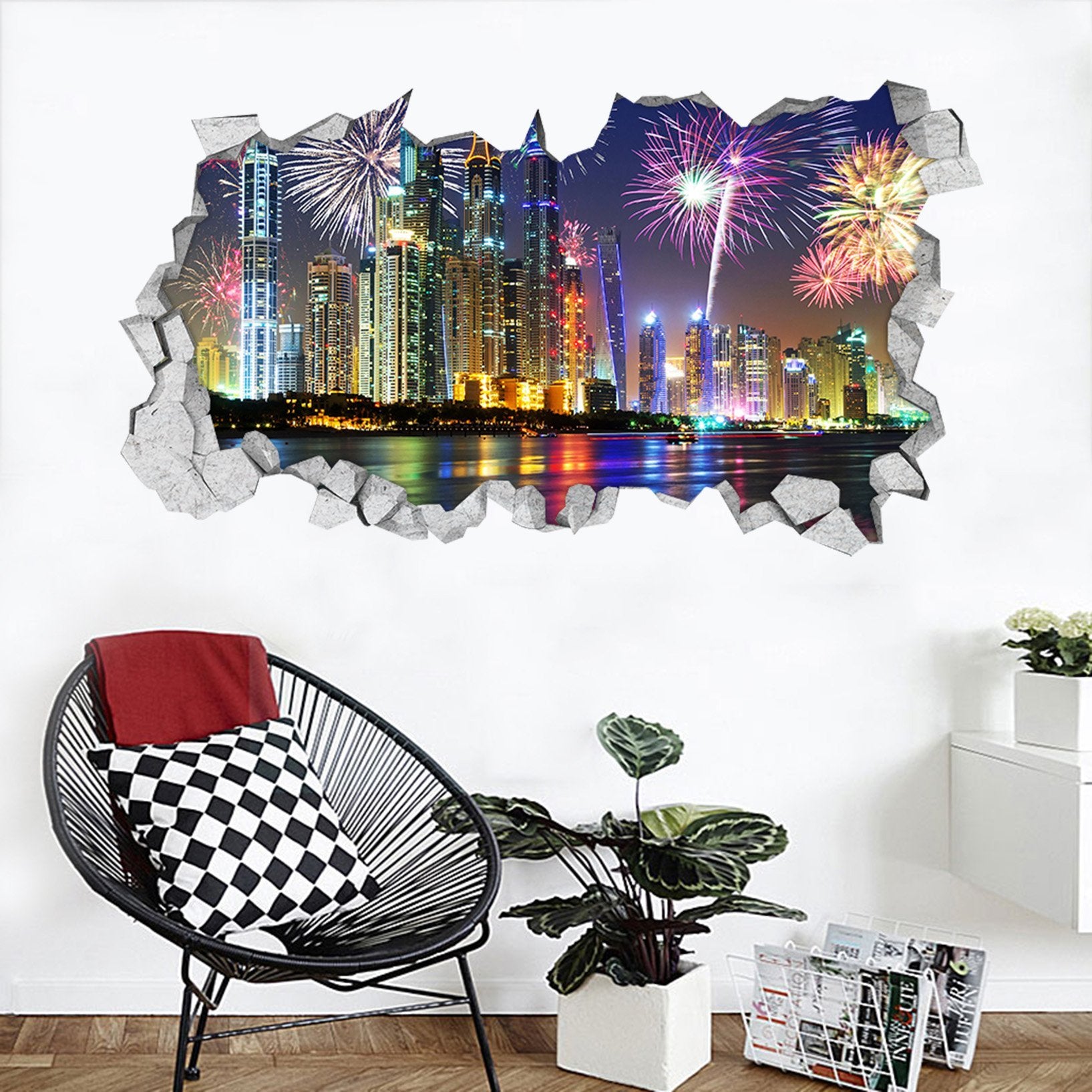 3D Dubai Night Scene 059 Broken Wall Murals Wallpaper AJ Wallpaper