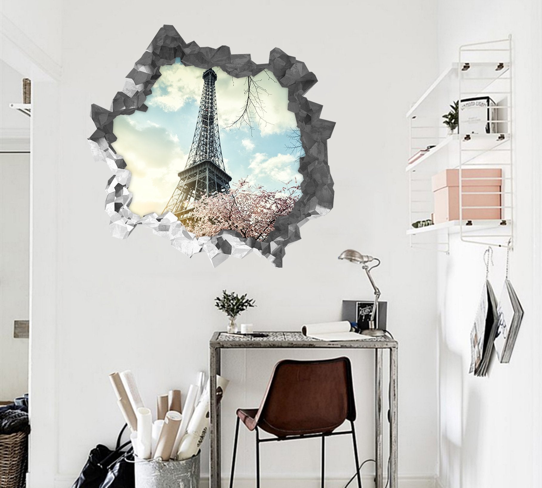3D Eiffel Tower Flowers 208 Broken Wall Murals Wallpaper AJ Wallpaper