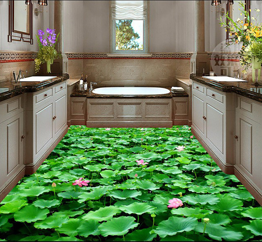 3D Lotus Leaf Lotus 023 Floor Mural Self-Adhesive Sticker Bathroom Non-slip Waterproof Flooring Murals