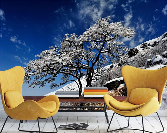 3D Snow Cedar Blue Sky 567 Wallpaper AJ Wallpaper