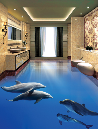 3D Smart Dolphins 077 Floor Mural Wallpaper AJ Wallpaper 2