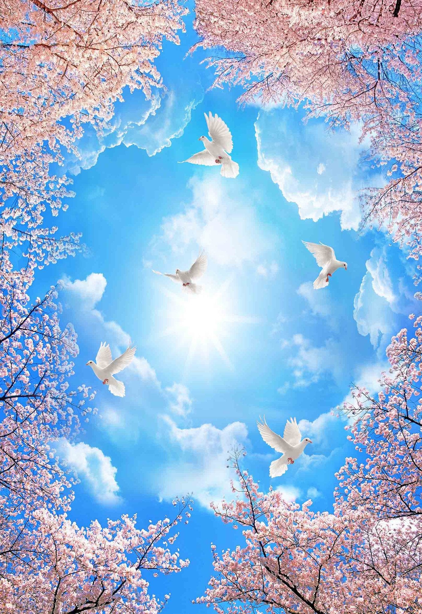 Blue Sky Flowers Birds Wallpaper AJ Wallpaper