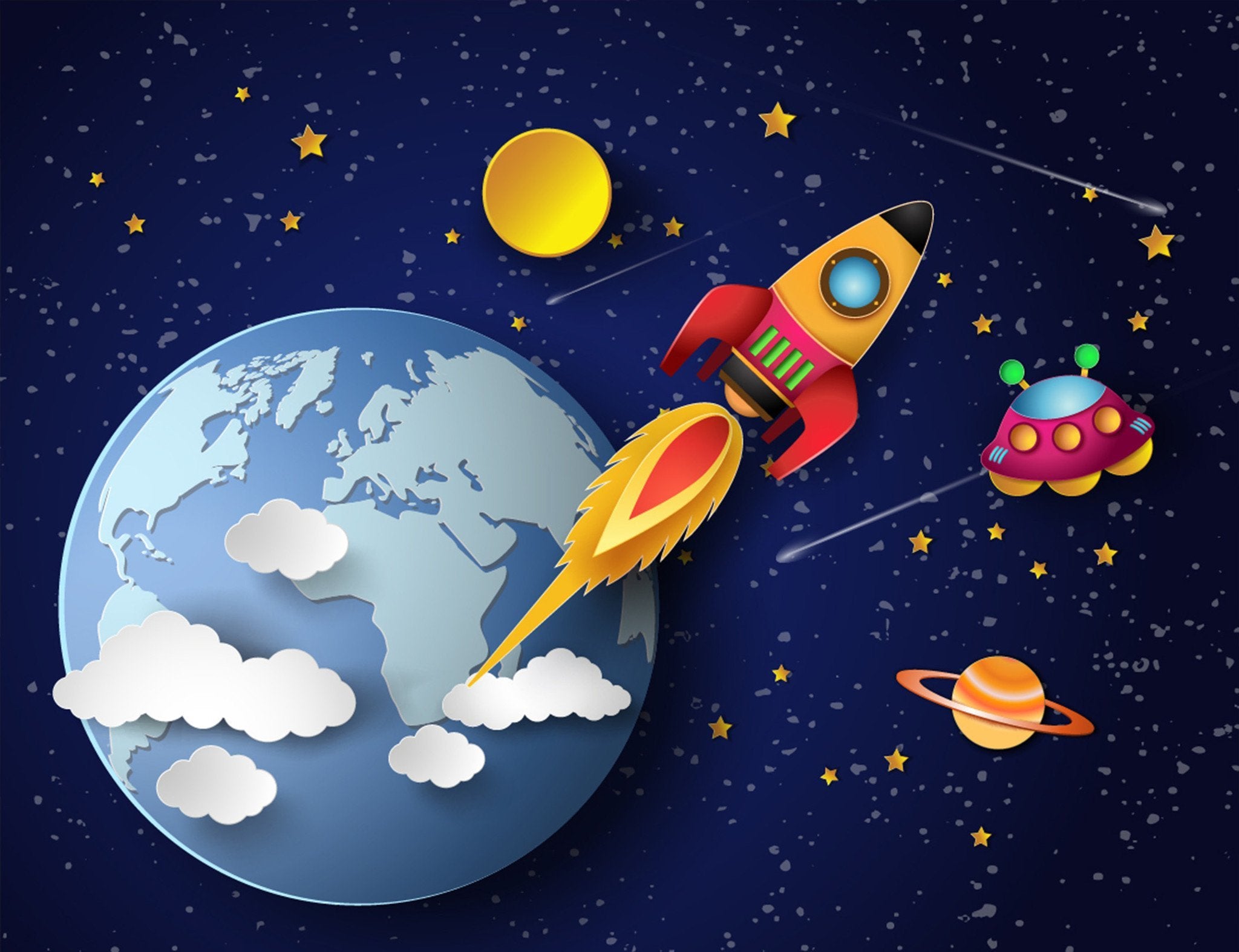 Stars Sky Planets Rocket Wallpaper AJ Wallpaper