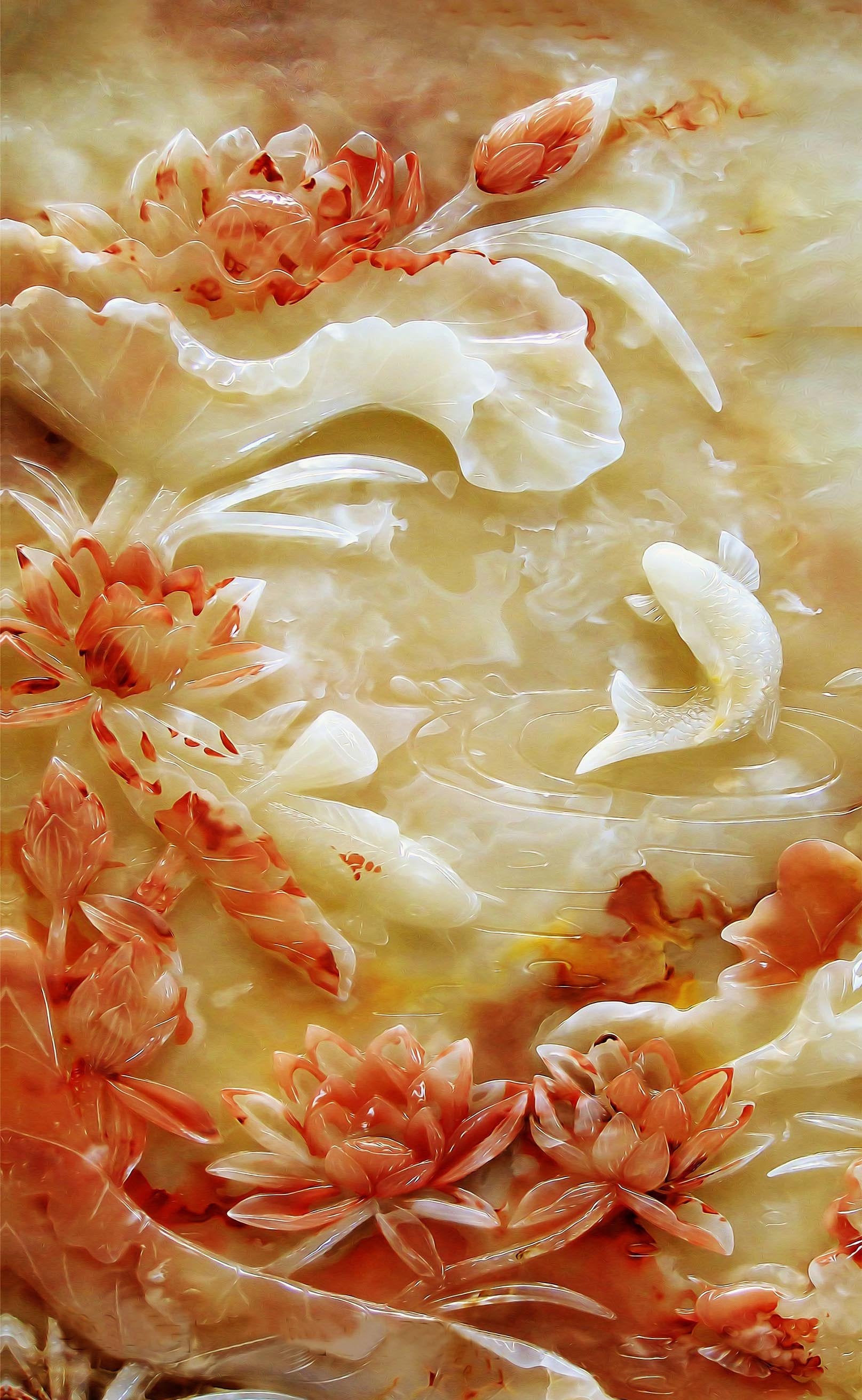 3D Jade Flowers And Fishes 1008 Stair Risers Wallpaper AJ Wallpaper