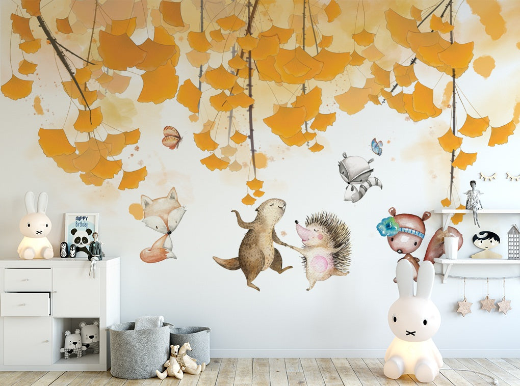 3D Hedgehog Fox Tree WC512 Wall Murals