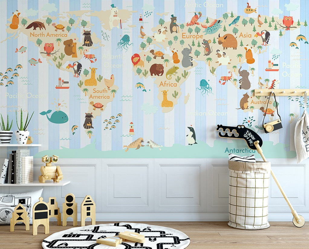 3D Animal Cute Map WC569 Wall Murals