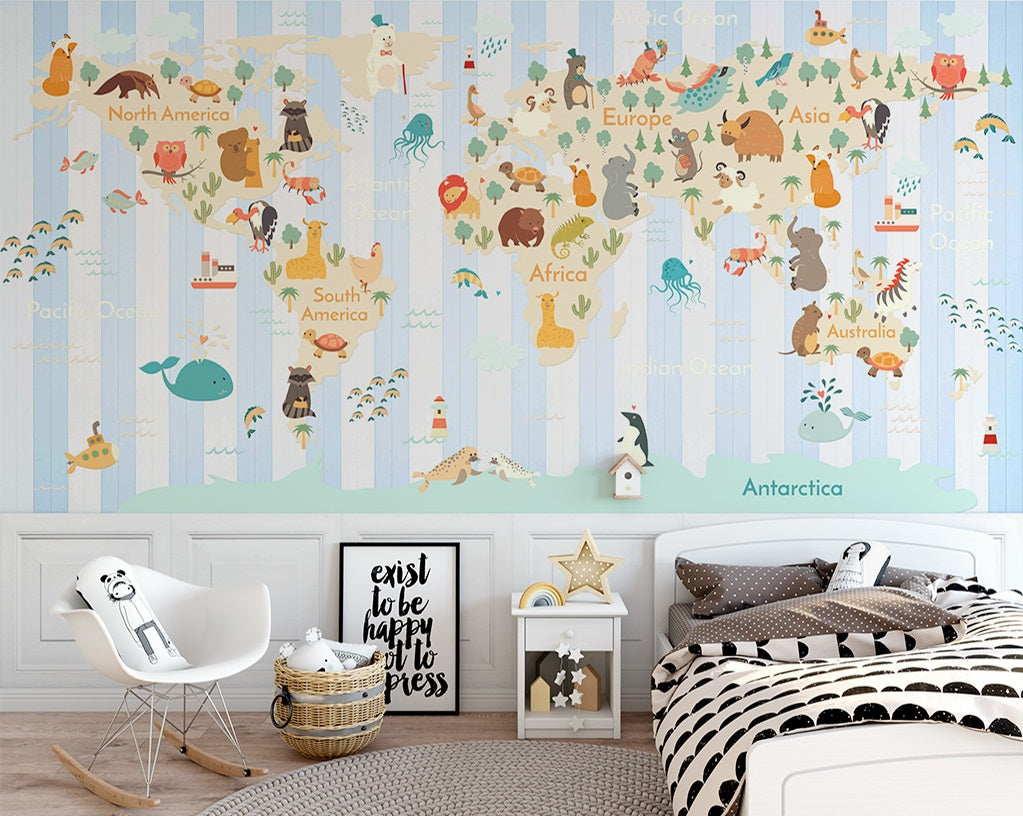 3D Animal Cute Map WC569 Wall Murals