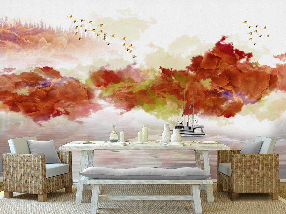 3D Red Cloud WC562 Wall Murals