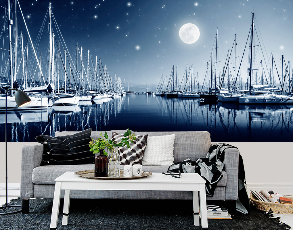 3D River Boat 2087 Wall Murals