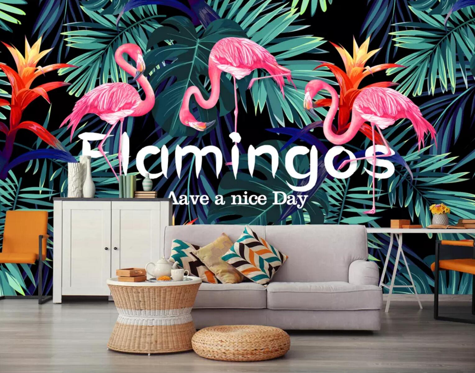3D Flamingo Woods WC672 Wall Murals