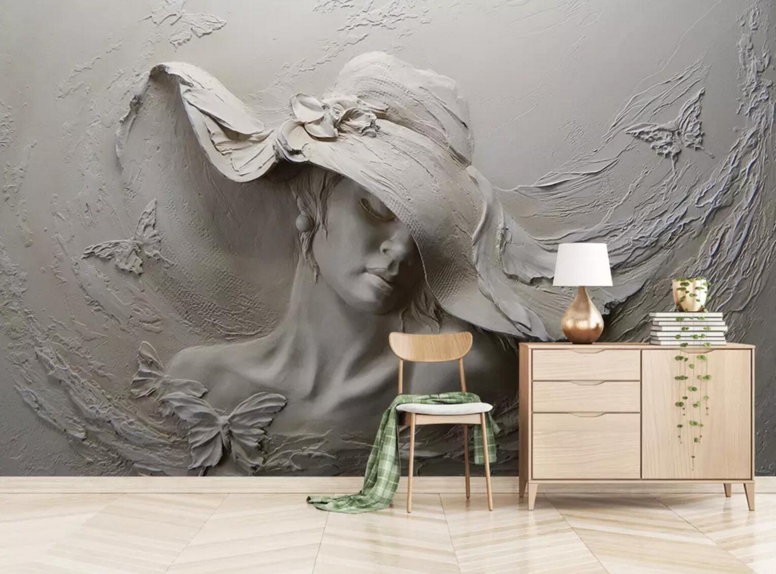 3D Carving Woman WC338 Wall Murals