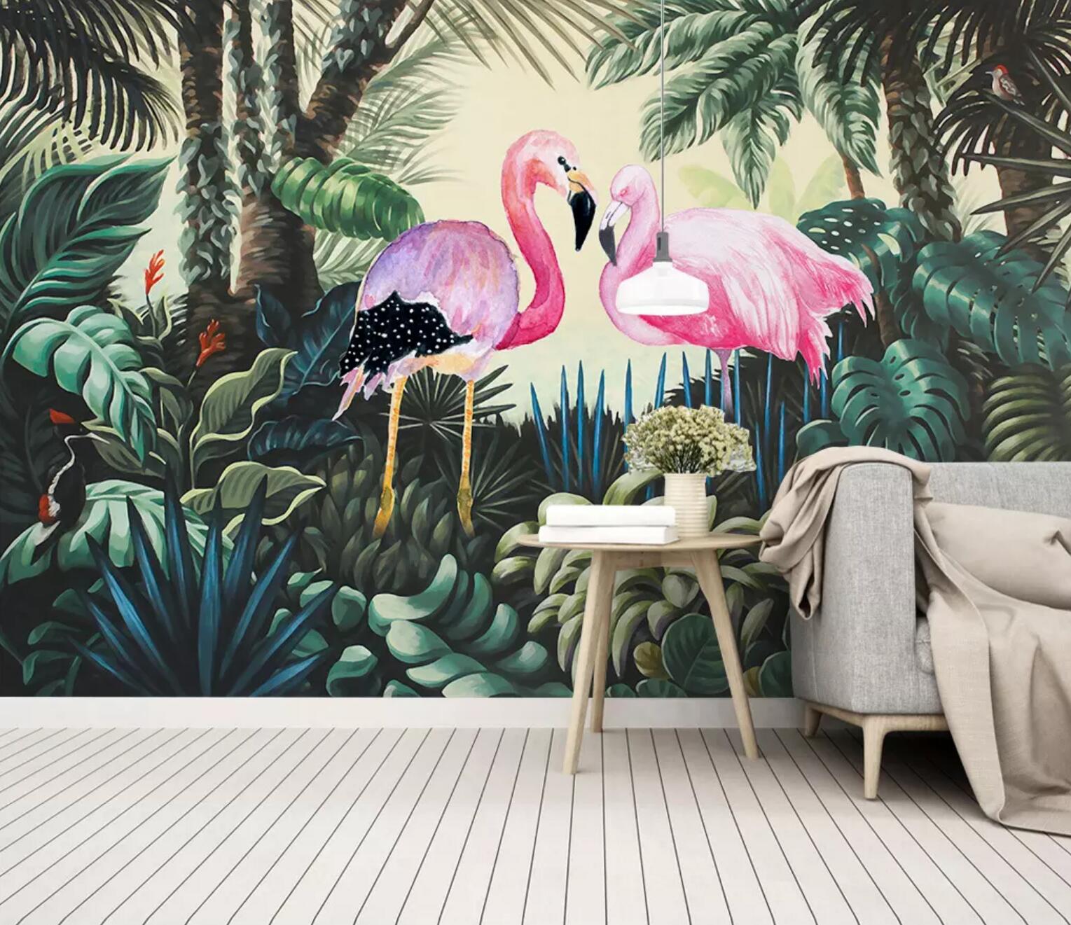 3D Flamingo Banana WC661 Wall Murals