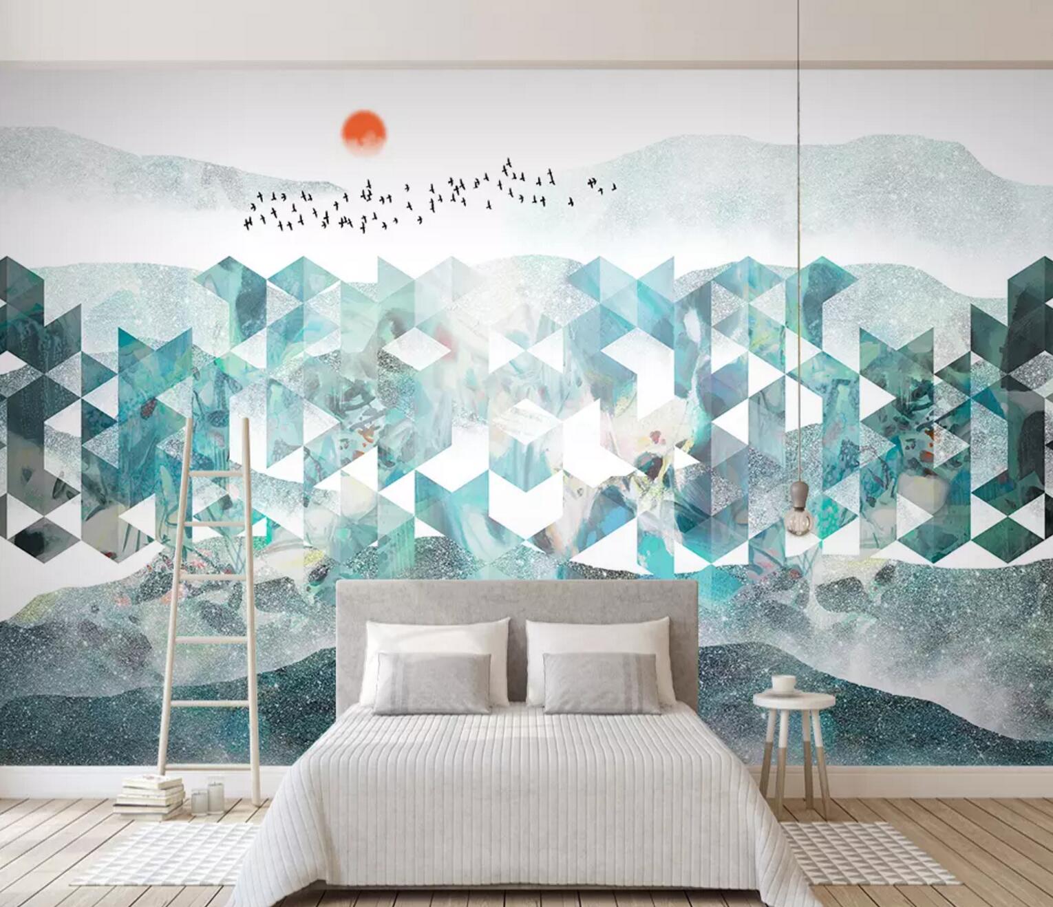 3D Black Goose Flock WC607 Wall Murals