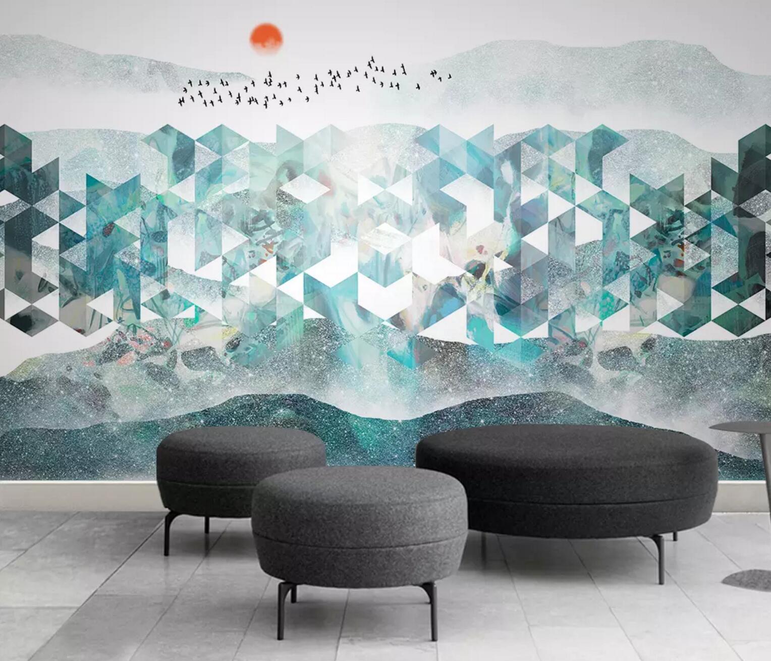 3D Black Goose Flock WC607 Wall Murals