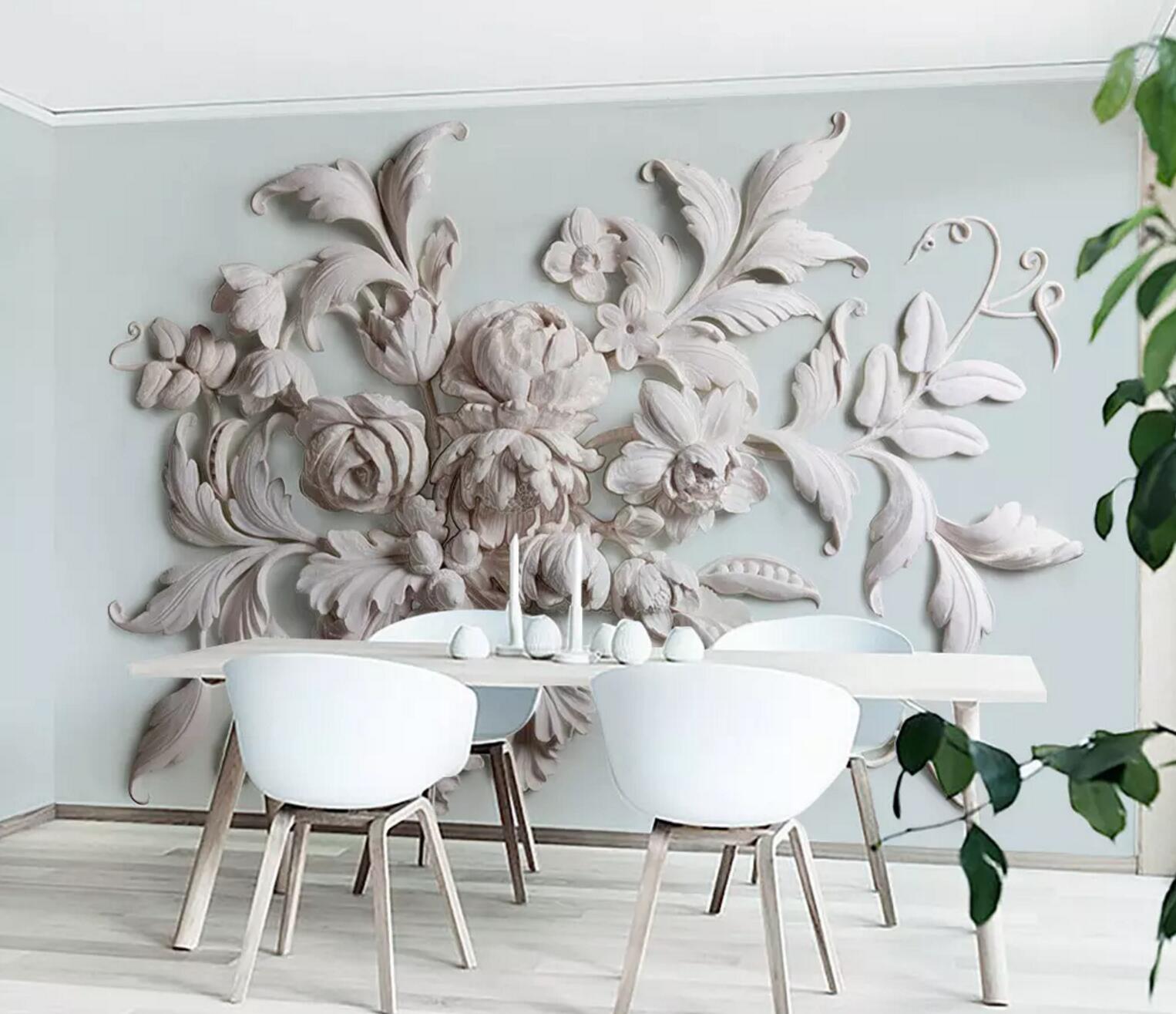 3D Carved Peony WC332 Wall Murals