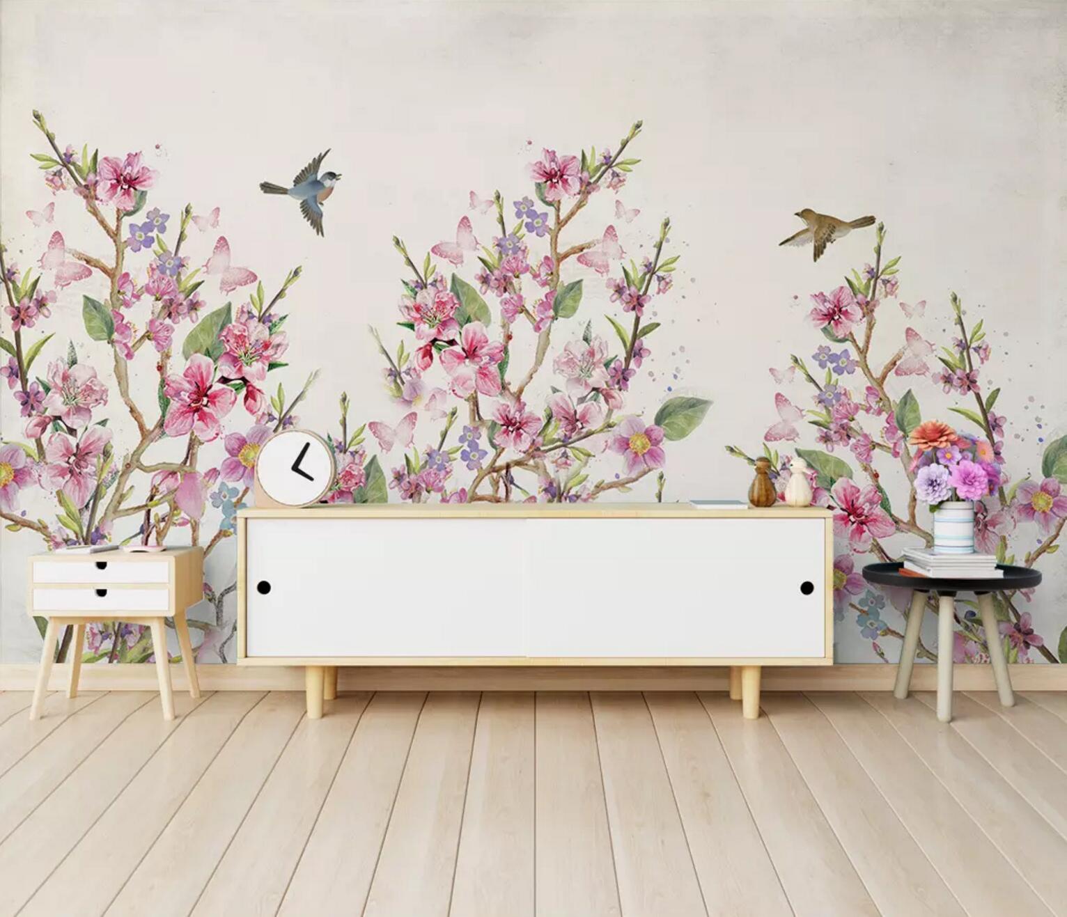 3D Magpie Flower Butterfly 277 Wallpaper AJ Wallpaper