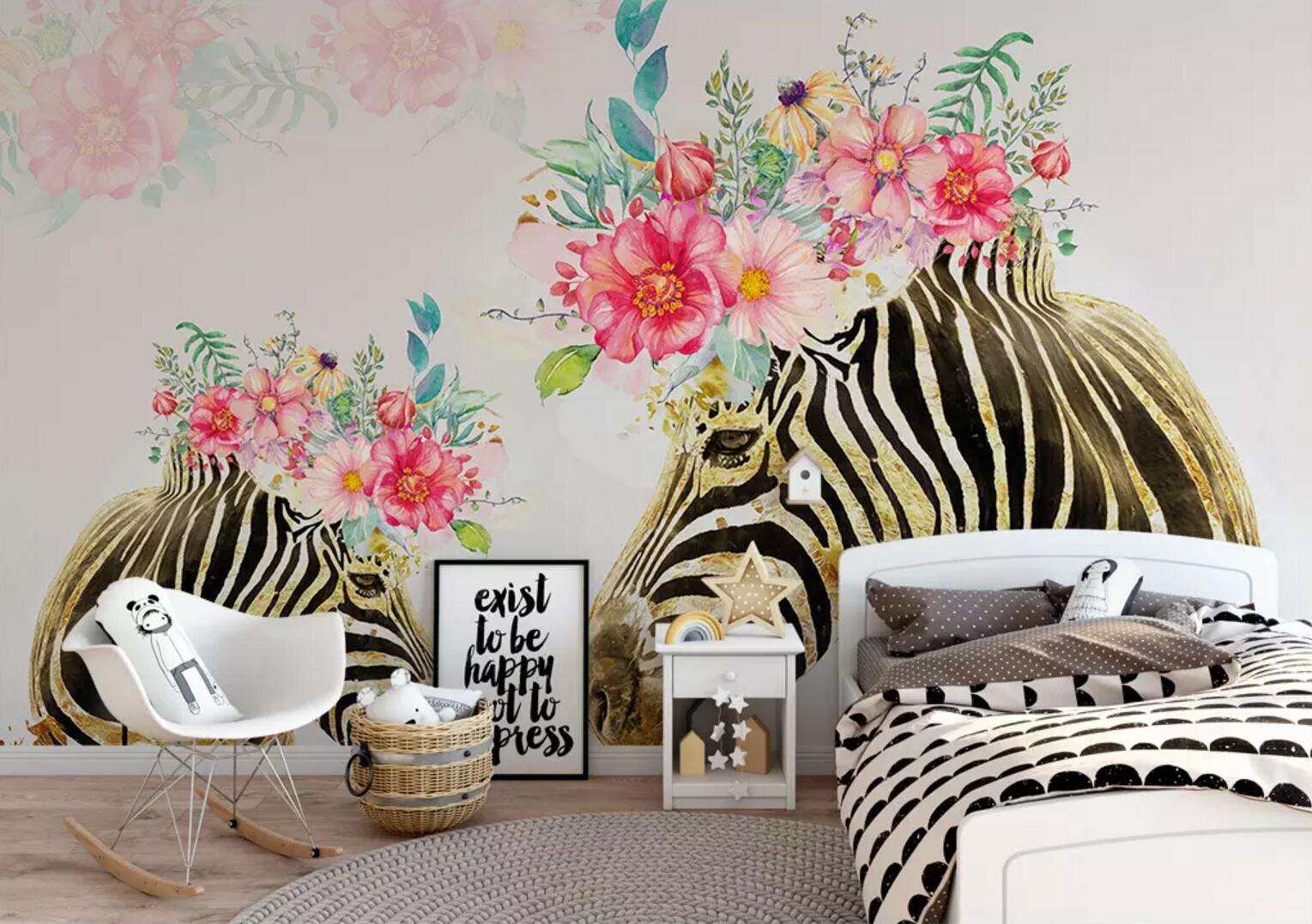 3D Zebra Flower WC458 Wall Murals