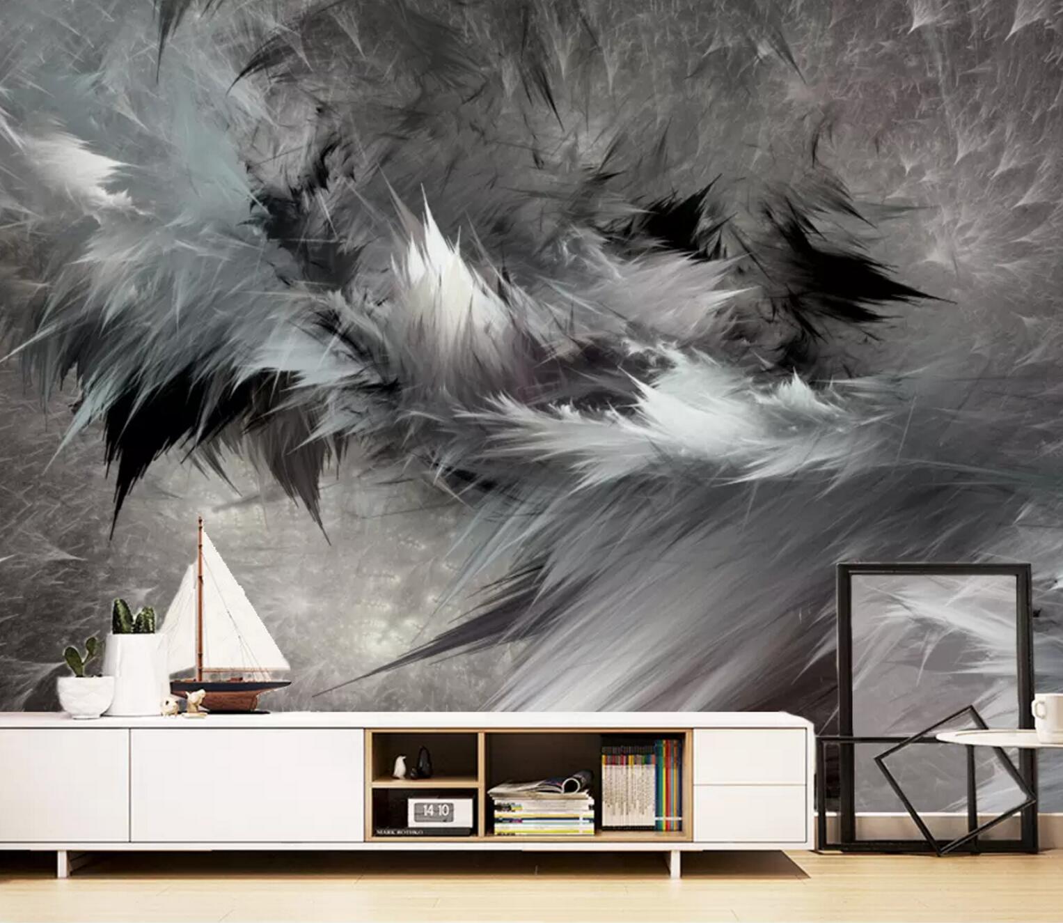 3D Black Fluff WC644 Wall Murals