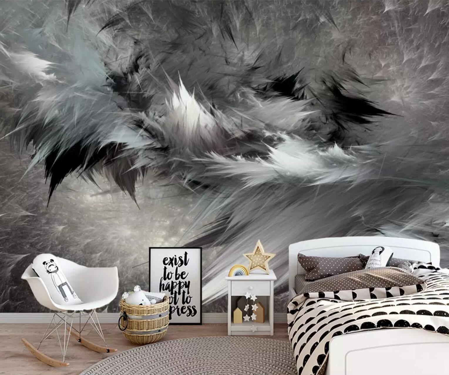 3D Black Fluff WC644 Wall Murals