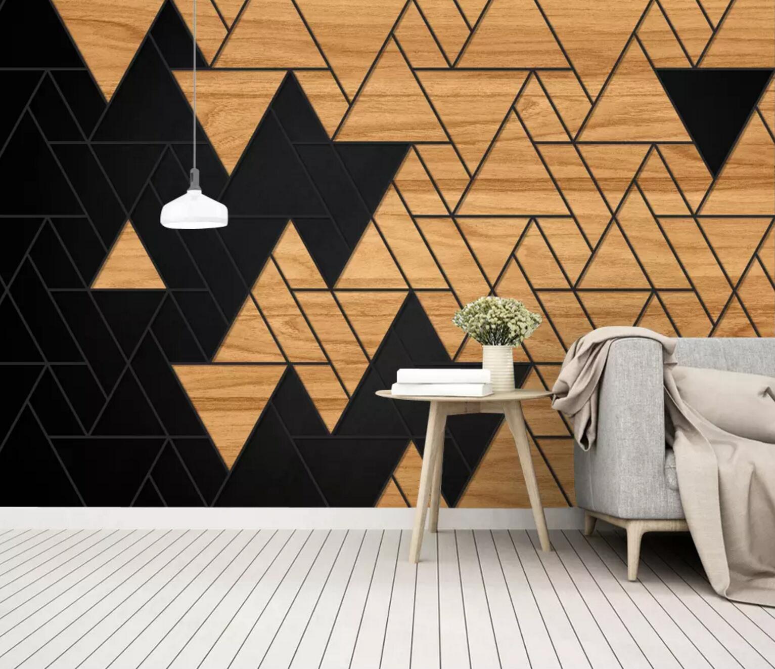 3D Triangular Wooden Wall WC762 Wall Murals