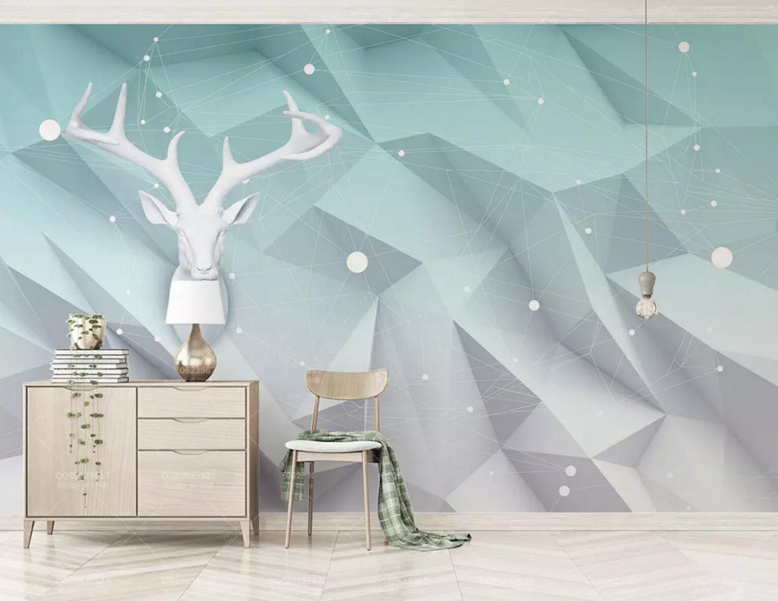 3D White Deer Head WC453 Wall Murals