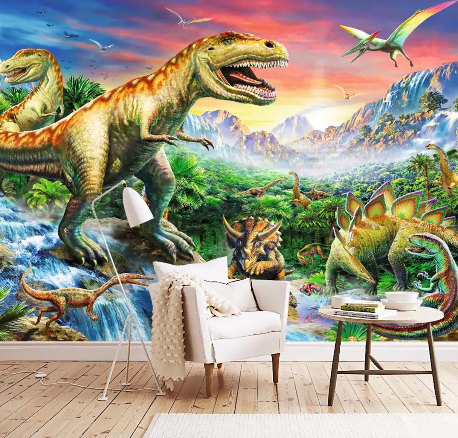 3D Dinosaur Mountain Waterfall 244 Wallpaper AJ Wallpaper