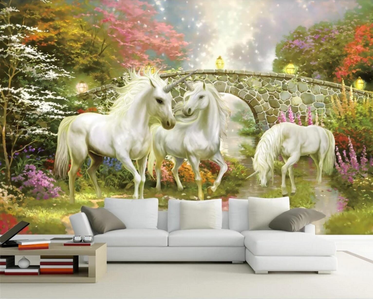 3D Stone Bridge Unicorn 226 Wallpaper AJ Wallpaper