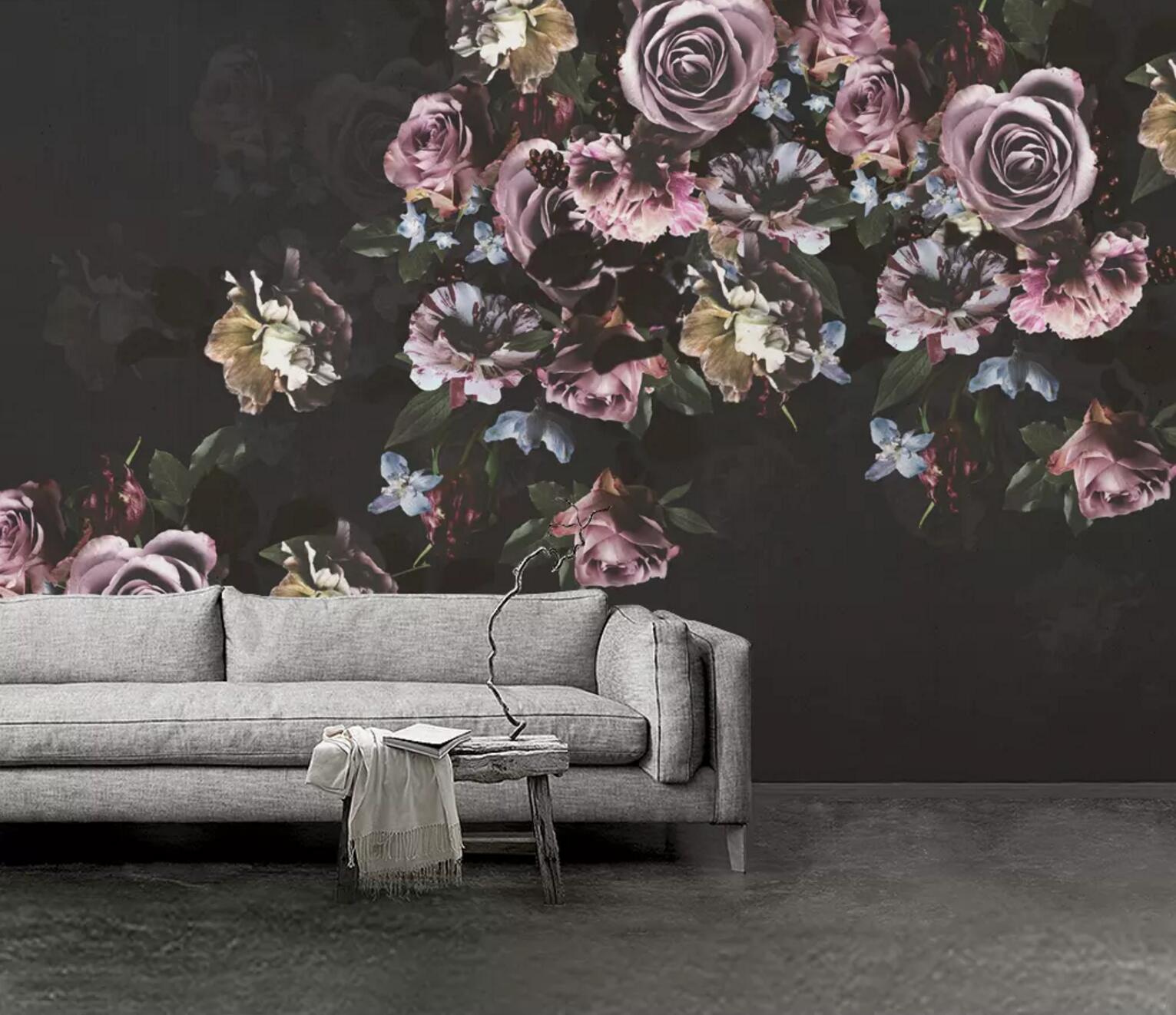 3D Purple Vintage Rose WC757 Wall Murals