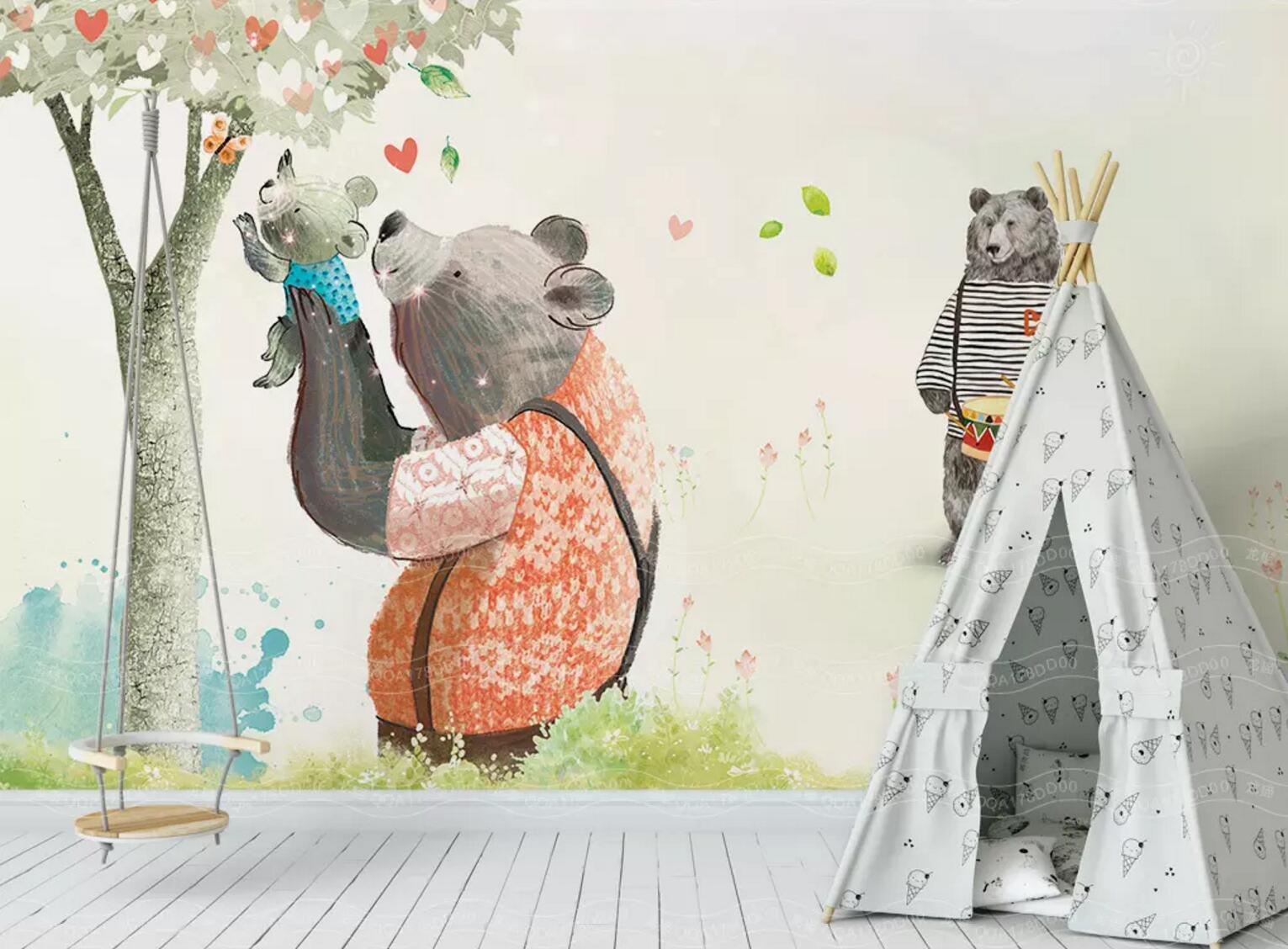 3D Bear Tree WC394 Wall Murals
